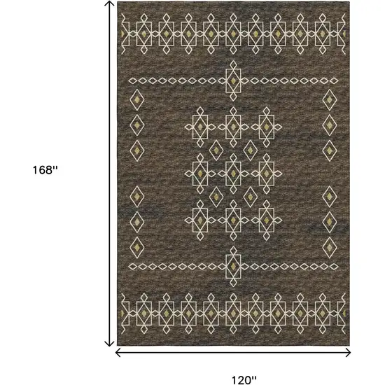 Brown Ivory And Gold Tribal Washable Area Rug With UV Protection Photo 3