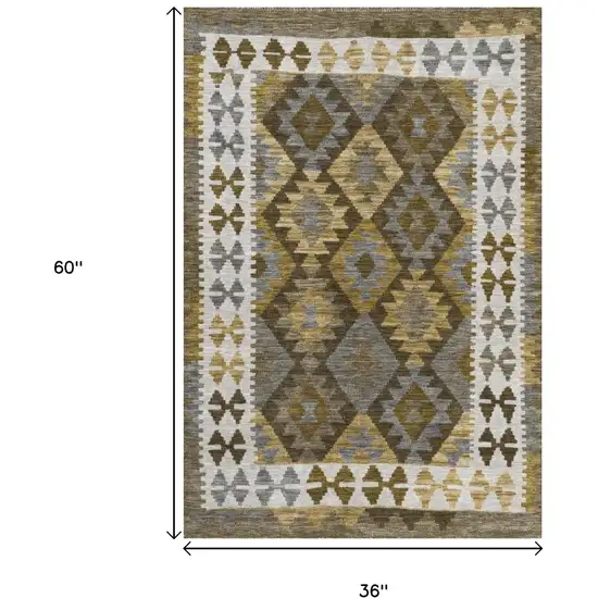 Brown Ivory And Gold Tribal Washable Indoor Outdoor Area Rug Photo 6