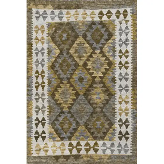 Brown Ivory And Gold Tribal Washable Indoor Outdoor Area Rug Photo 4