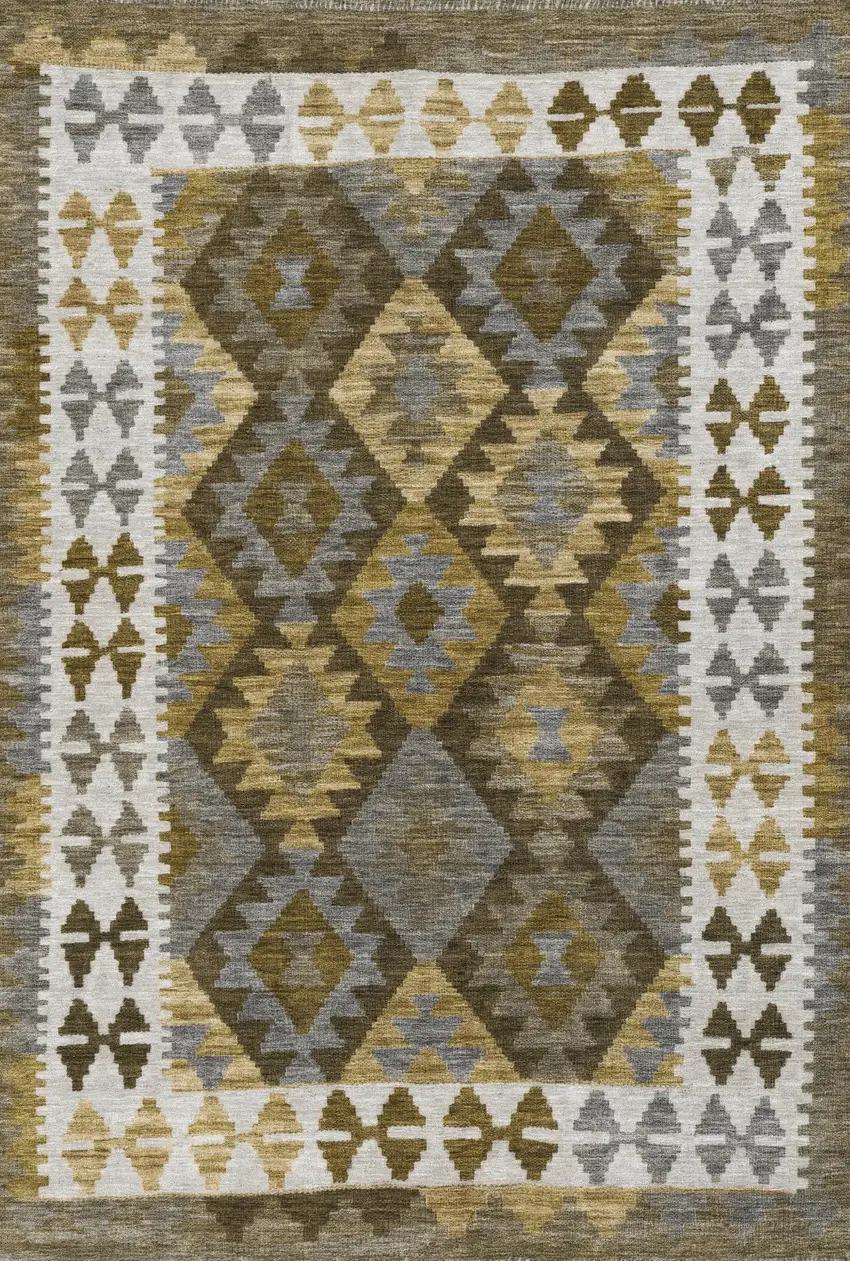 Brown Ivory And Gold Tribal Washable Indoor Outdoor Area Rug Photo 4