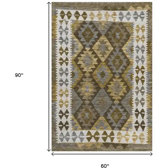 Brown Ivory And Gold Tribal Washable Indoor Outdoor Area Rug Photo 6