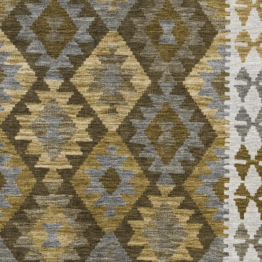 Brown Ivory And Gold Tribal Washable Indoor Outdoor Area Rug Photo 3