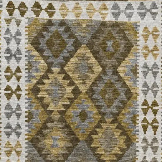 Brown Ivory And Gold Tribal Washable Indoor Outdoor Area Rug Photo 4