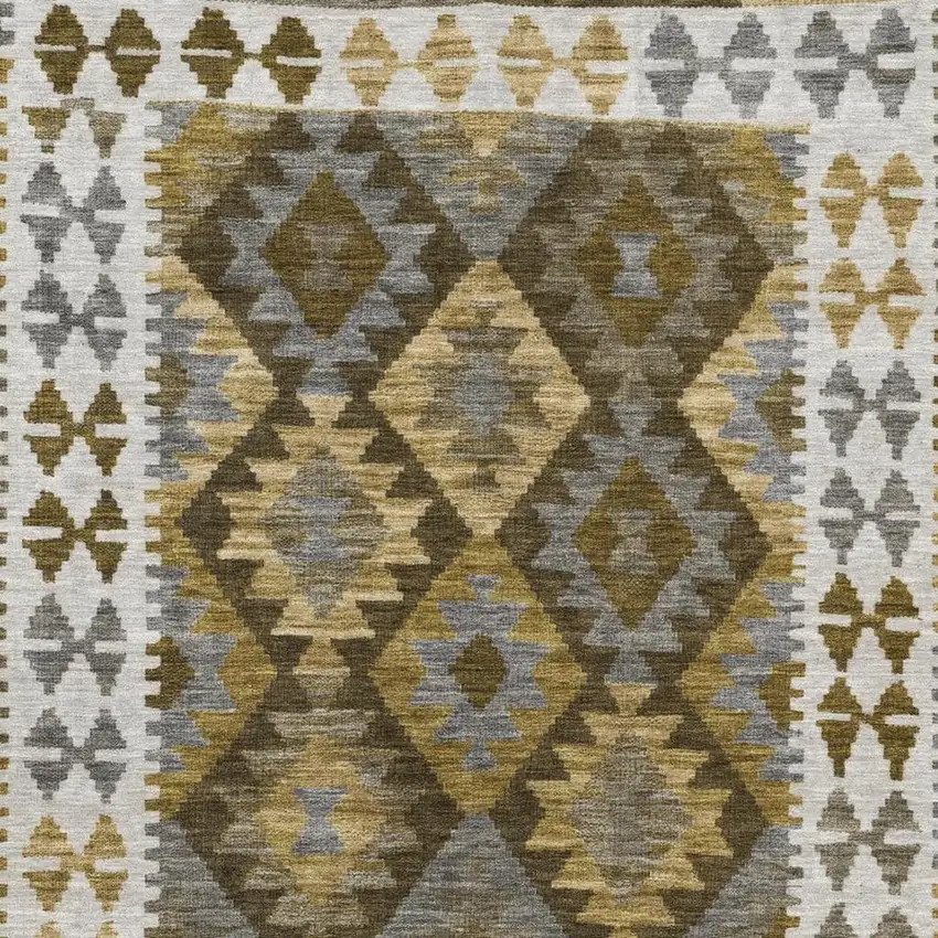 Brown Ivory And Gold Tribal Washable Indoor Outdoor Area Rug Photo 4