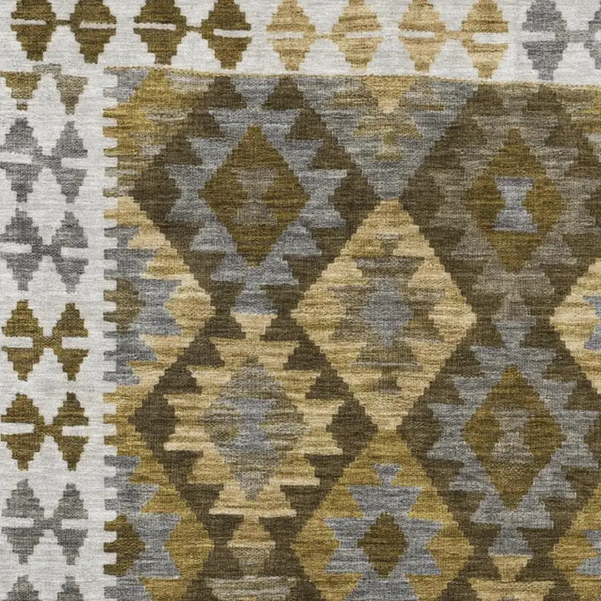 Brown Ivory And Gold Tribal Washable Indoor Outdoor Area Rug Photo 3