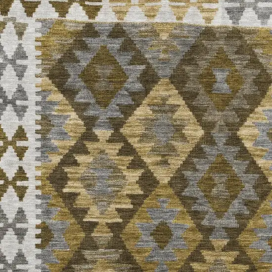 Brown Ivory And Gold Tribal Washable Indoor Outdoor Area Rug Photo 3