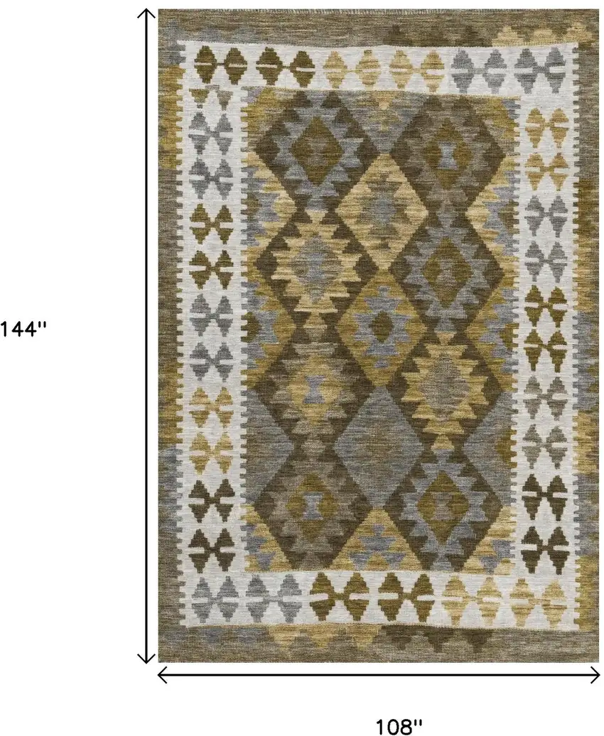 Brown Ivory And Gold Tribal Washable Indoor Outdoor Area Rug Photo 7