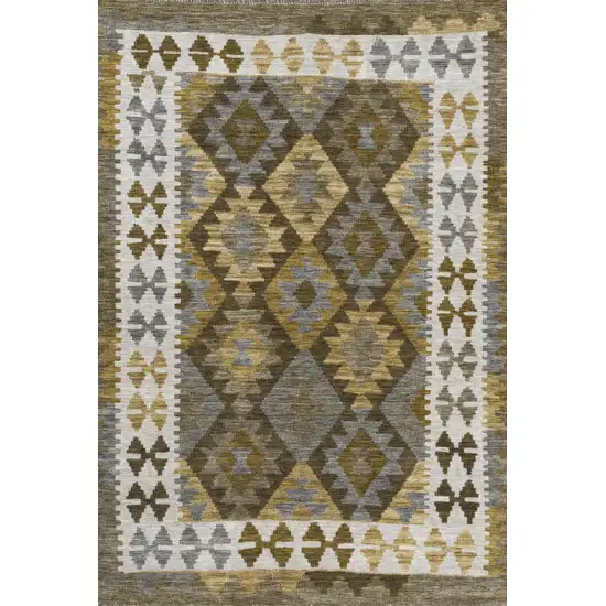 Brown Ivory And Gold Tribal Washable Indoor Outdoor Area Rug Photo 1
