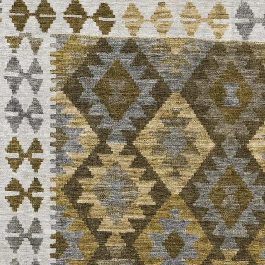 Brown Ivory And Gold Tribal Washable Indoor Outdoor Area Rug Photo 3