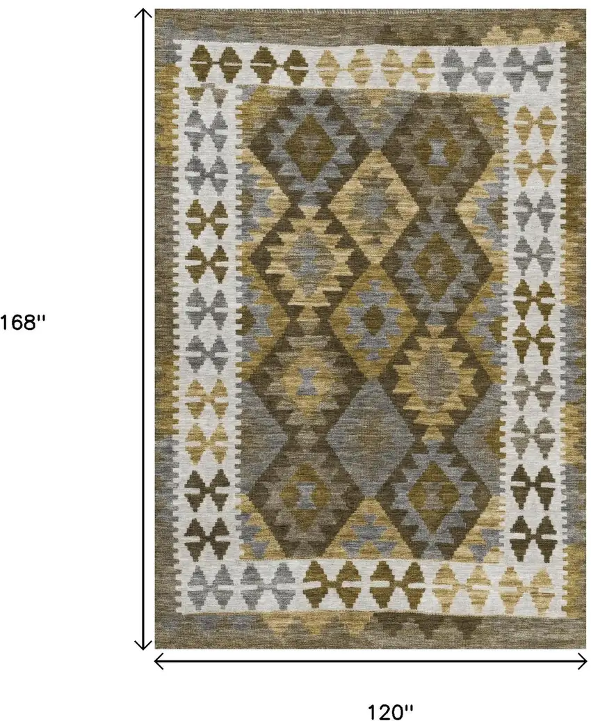 Brown Ivory And Gold Tribal Washable Indoor Outdoor Area Rug Photo 6