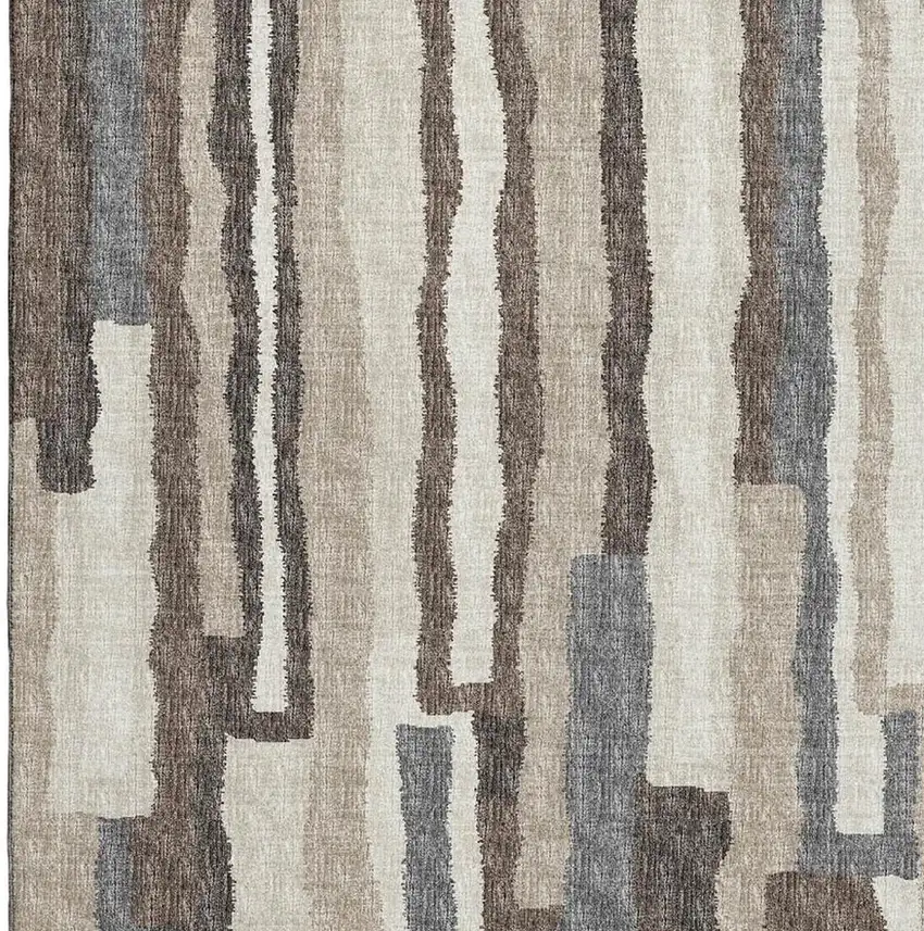 Brown Ivory And Gray Abstract Washable Area Rug With UV Protection Photo 5