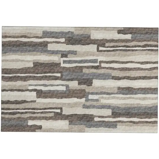 Brown Ivory And Gray Abstract Distressed Washable Area Rug With UV Protection Photo 2
