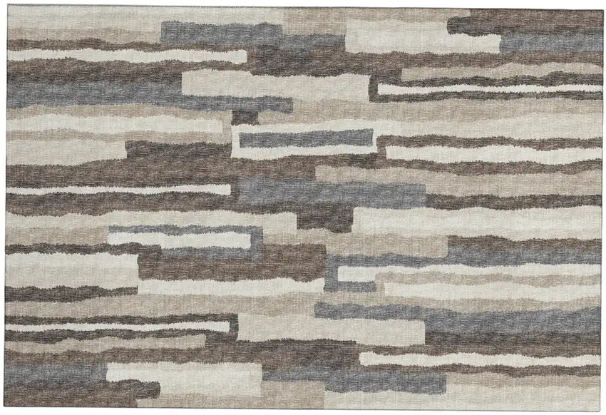 Brown Ivory And Gray Abstract Distressed Washable Area Rug With UV Protection Photo 2
