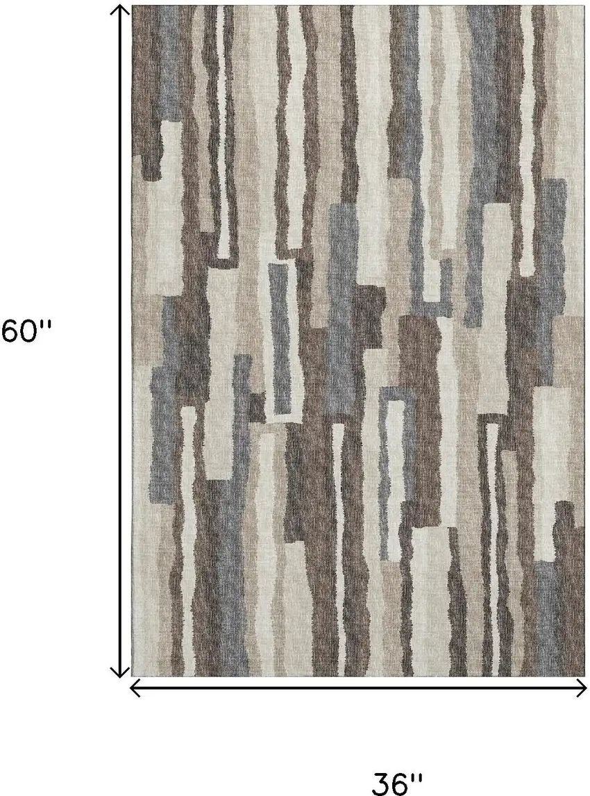 Brown Ivory And Gray Abstract Washable Area Rug With UV Protection Photo 3