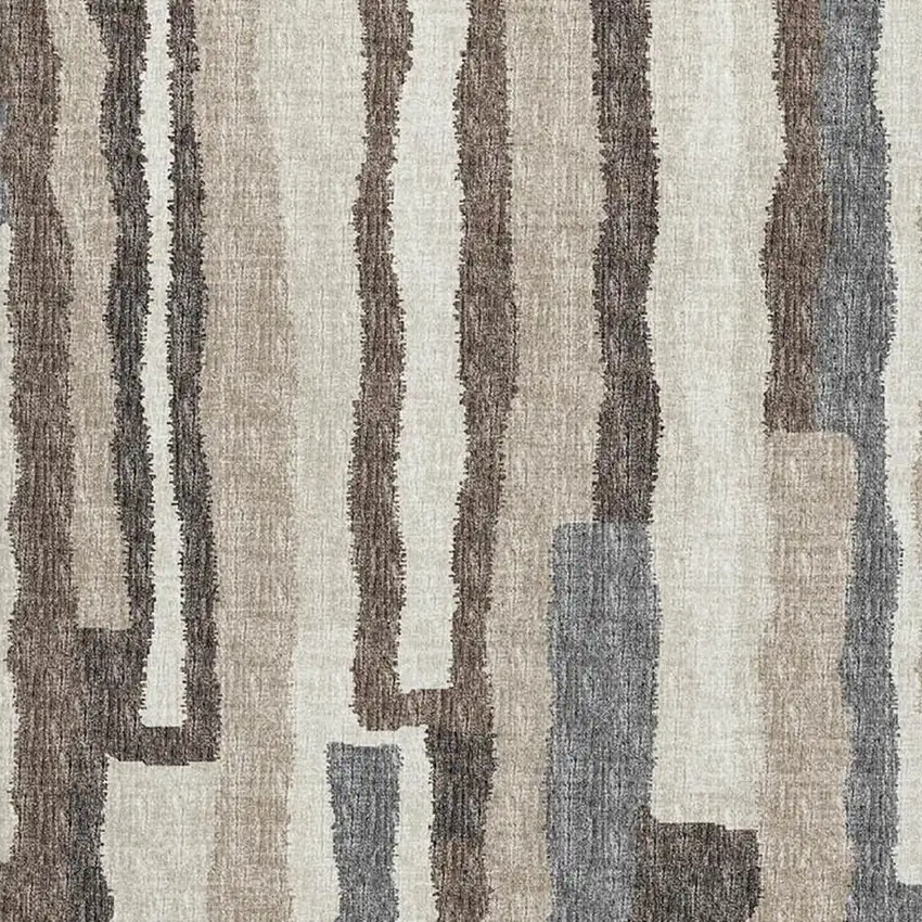 Brown Ivory And Gray Abstract Washable Area Rug With UV Protection Photo 4