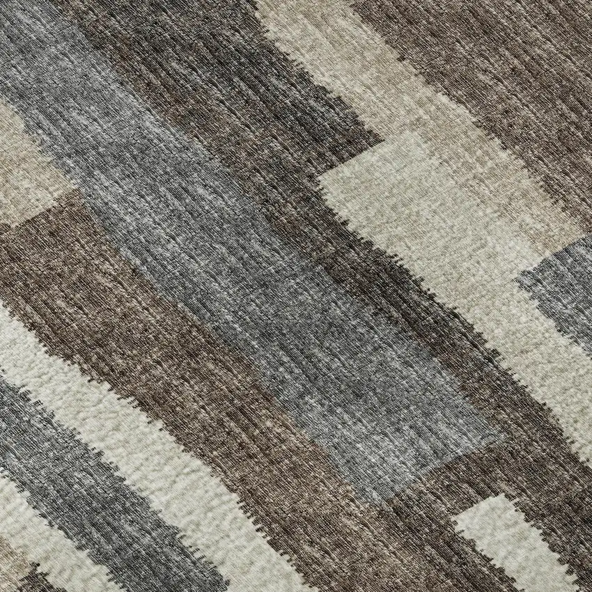 Brown Ivory And Gray Abstract Distressed Washable Area Rug With UV Protection Photo 8