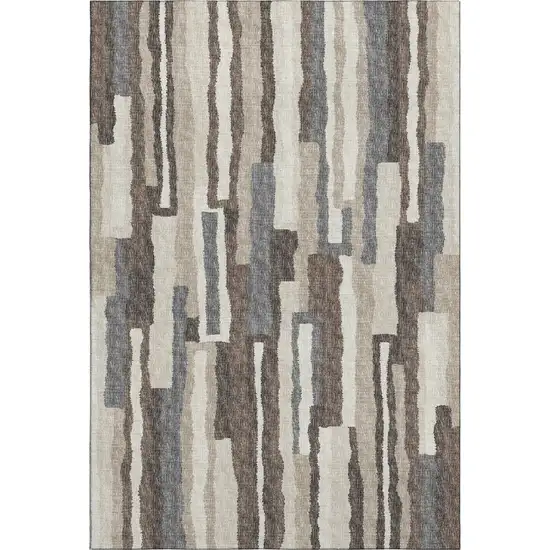 Brown Ivory And Gray Abstract Washable Area Rug With UV Protection Photo 2