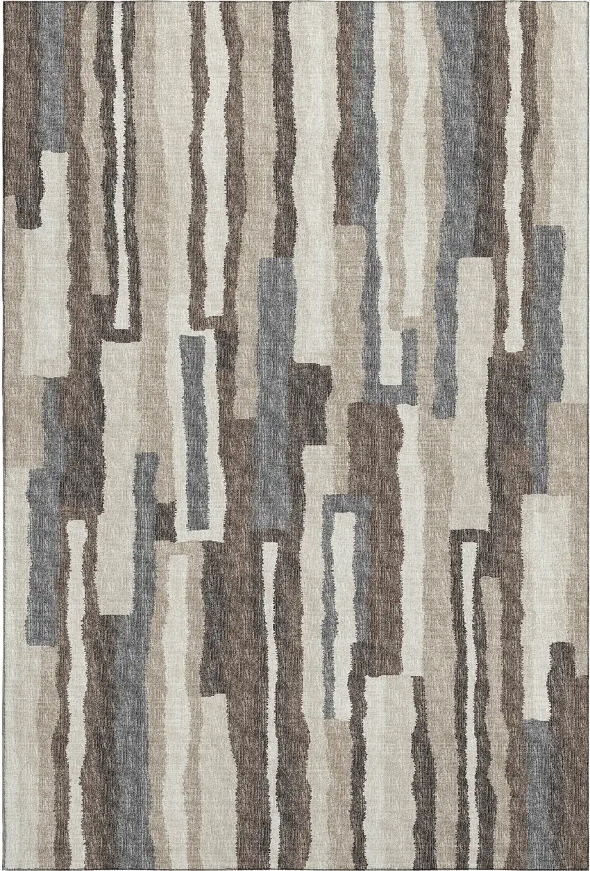 Brown Ivory And Gray Abstract Washable Area Rug With UV Protection Photo 2