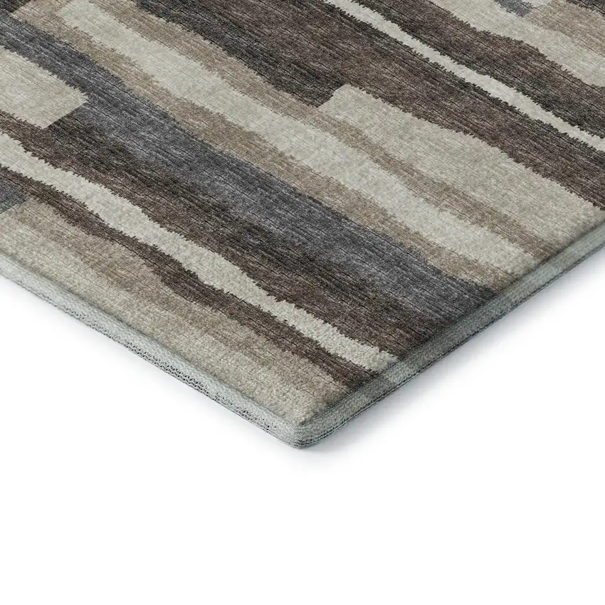 Brown Ivory And Gray Abstract Washable Area Rug With UV Protection Photo 9