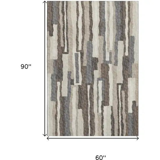 Brown Ivory And Gray Abstract Washable Area Rug With UV Protection Photo 3