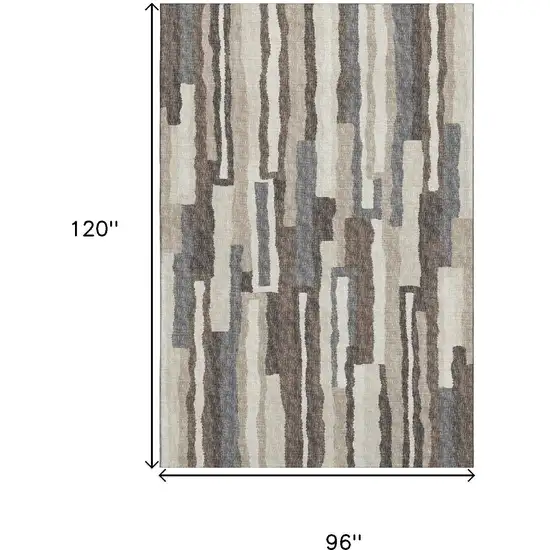 Brown Ivory And Gray Abstract Washable Area Rug With UV Protection Photo 3