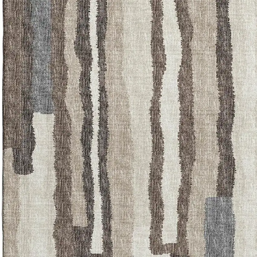 Brown Ivory And Gray Abstract Washable Area Rug With UV Protection Photo 4
