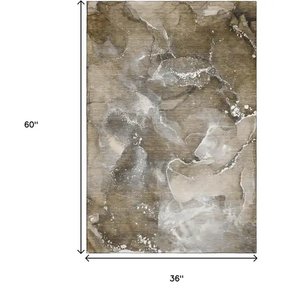 Brown Ivory And Gray Abstract Washable Area Rug With UV Protection Photo 3