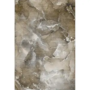 Photo of Brown Ivory And Gray Abstract Washable Area Rug With UV Protection