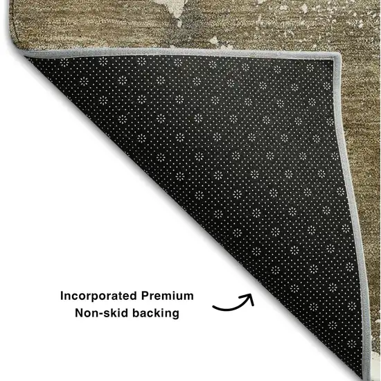 Brown Ivory And Gray Abstract Washable Area Rug With UV Protection Photo 7