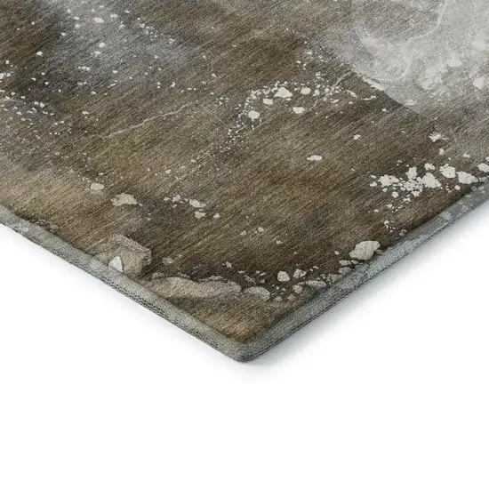 Brown Ivory And Gray Abstract Washable Area Rug With UV Protection Photo 9