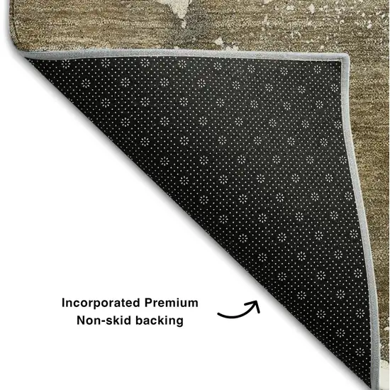 Brown Ivory And Gray Abstract Washable Area Rug With UV Protection Photo 8