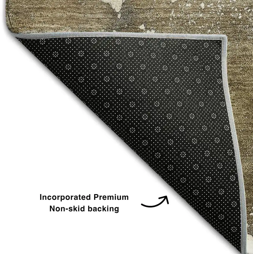 Brown Ivory And Gray Abstract Washable Area Rug With UV Protection Photo 8