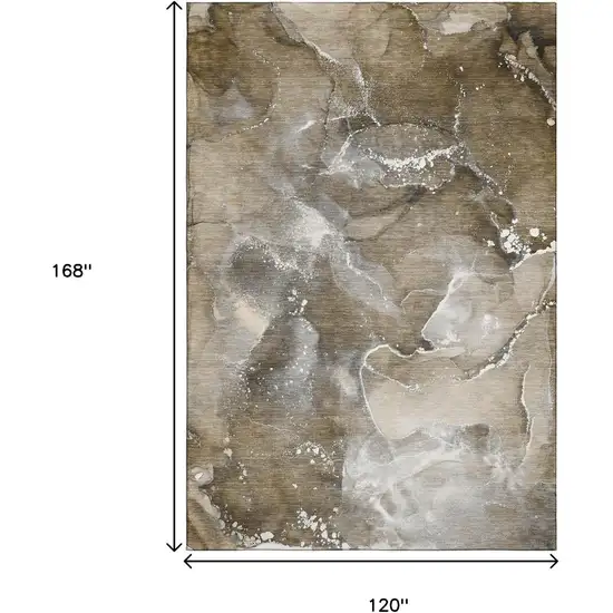 Brown Ivory And Gray Abstract Washable Area Rug With UV Protection Photo 7