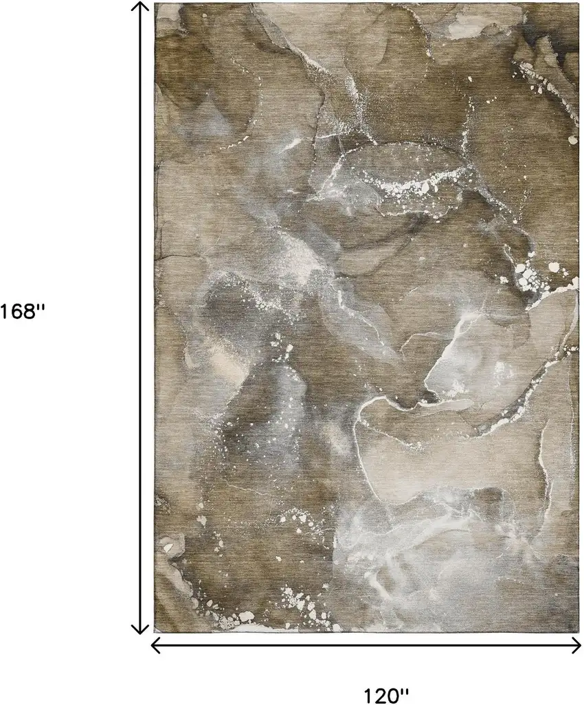 Brown Ivory And Gray Abstract Washable Area Rug With UV Protection Photo 7