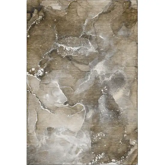 Brown Ivory And Gray Abstract Washable Area Rug With UV Protection Photo 4