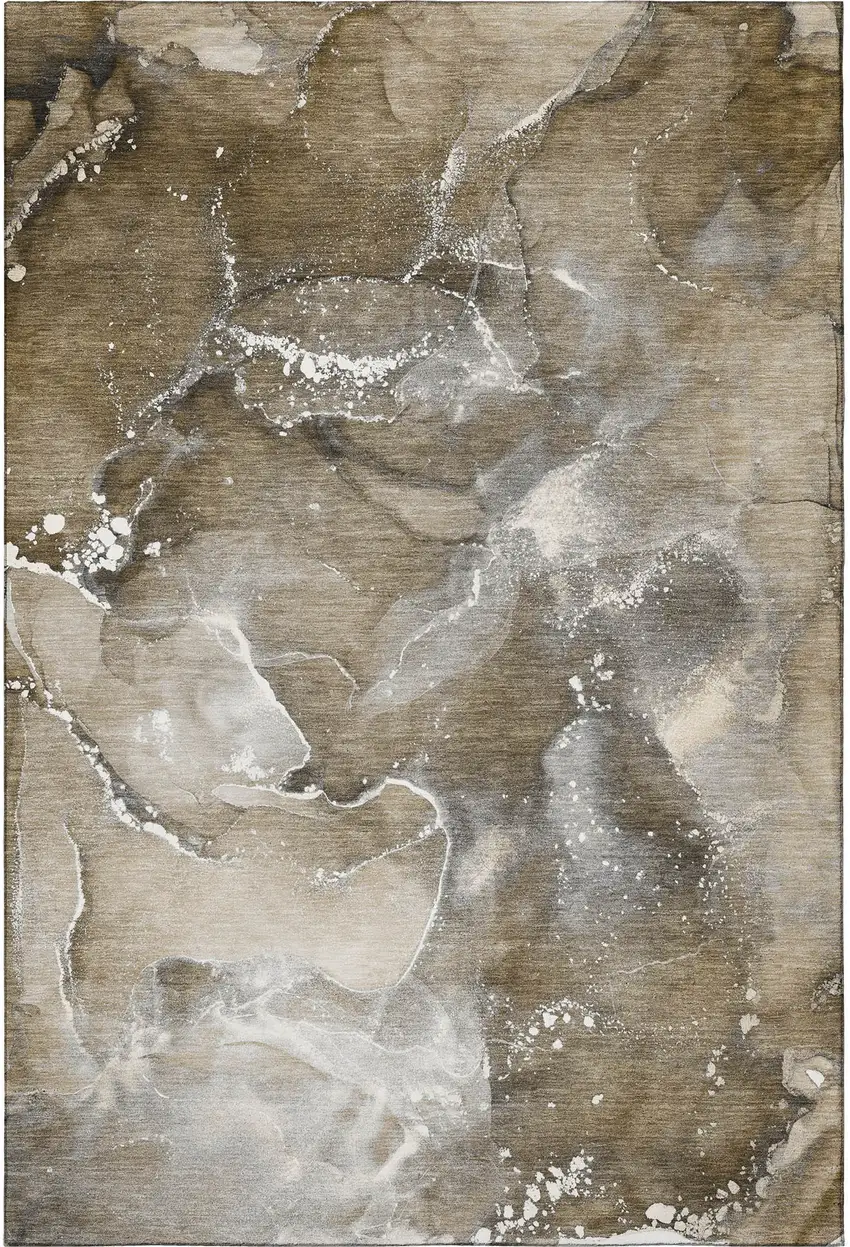 Brown Ivory And Gray Abstract Washable Area Rug With UV Protection Photo 4