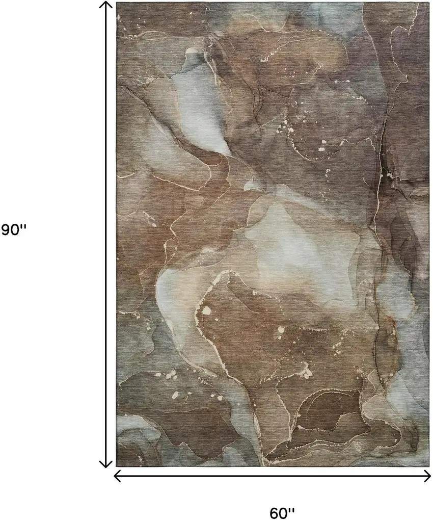 Brown Ivory And Gray Abstract Washable Area Rug With UV Protection Photo 3
