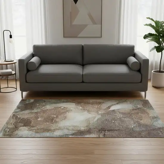 Brown Ivory And Gray Abstract Washable Area Rug With UV Protection Photo 1