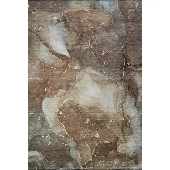 Brown Ivory And Gray Abstract Washable Area Rug With UV Protection Photo 2