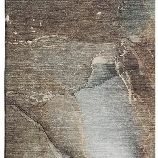 Brown Ivory And Gray Abstract Washable Area Rug With UV Protection Photo 4