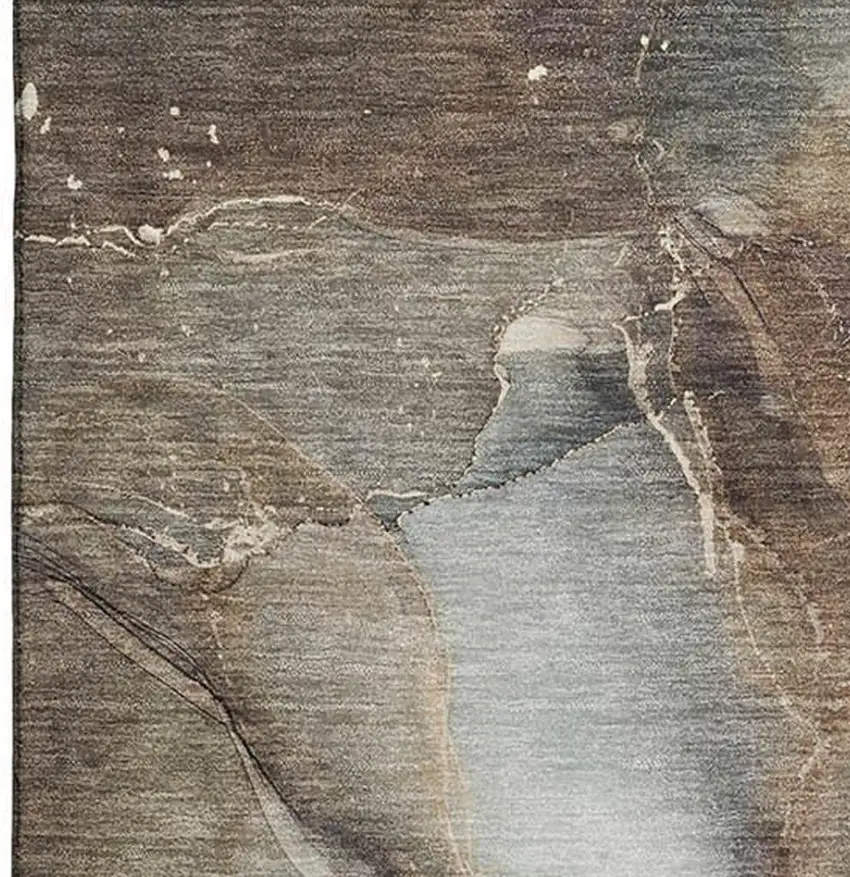 Brown Ivory And Gray Abstract Washable Area Rug With UV Protection Photo 3