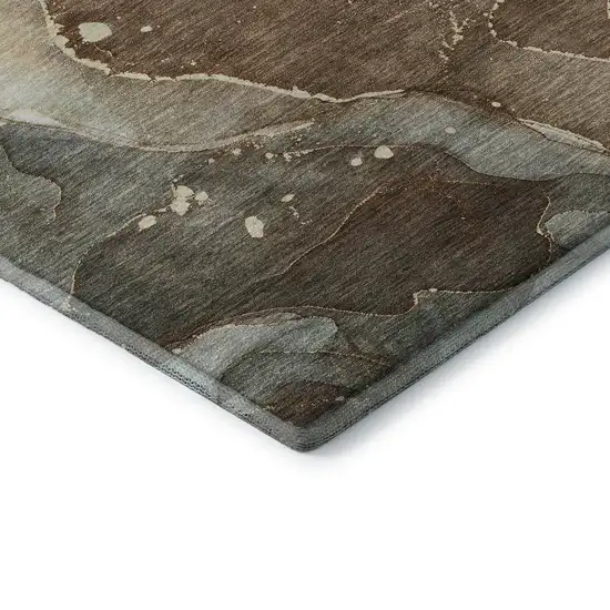 Brown Ivory And Gray Abstract Washable Area Rug With UV Protection Photo 8