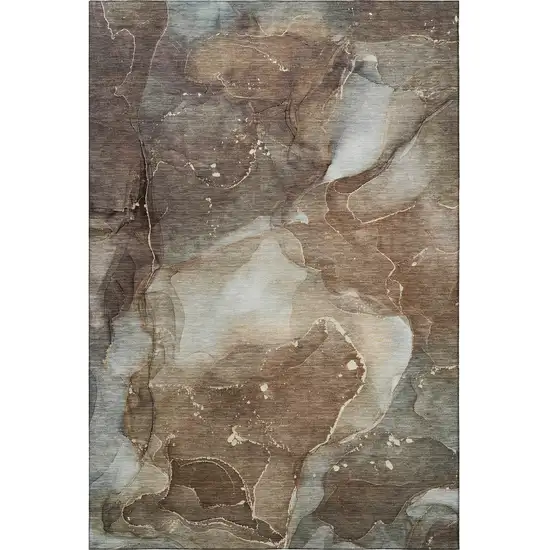 Brown Ivory And Gray Abstract Washable Area Rug With UV Protection Photo 4