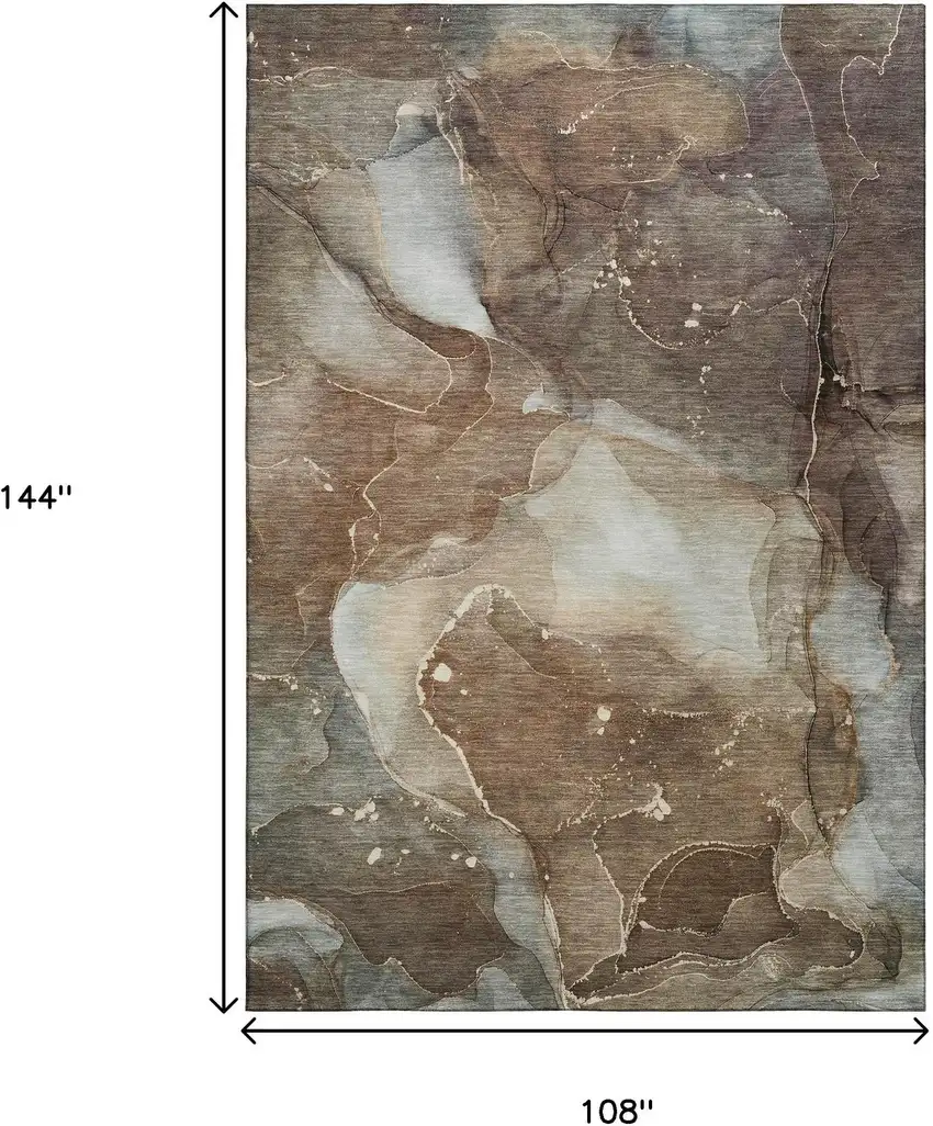Brown Ivory And Gray Abstract Washable Area Rug With UV Protection Photo 3