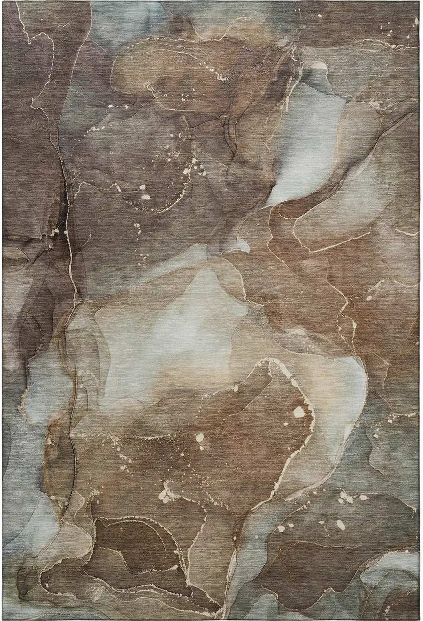 Brown Ivory And Gray Abstract Washable Area Rug With UV Protection Photo 4