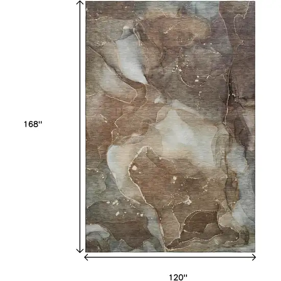 Brown Ivory And Gray Abstract Washable Area Rug With UV Protection Photo 3