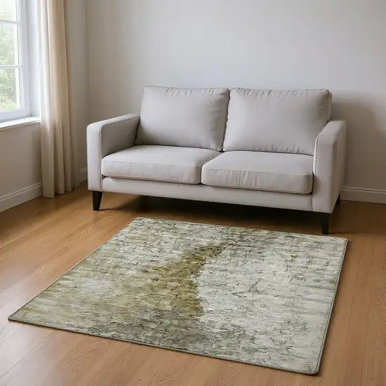Brown Ivory And Gray Abstract Washable Area Rug With UV Protection Photo 2