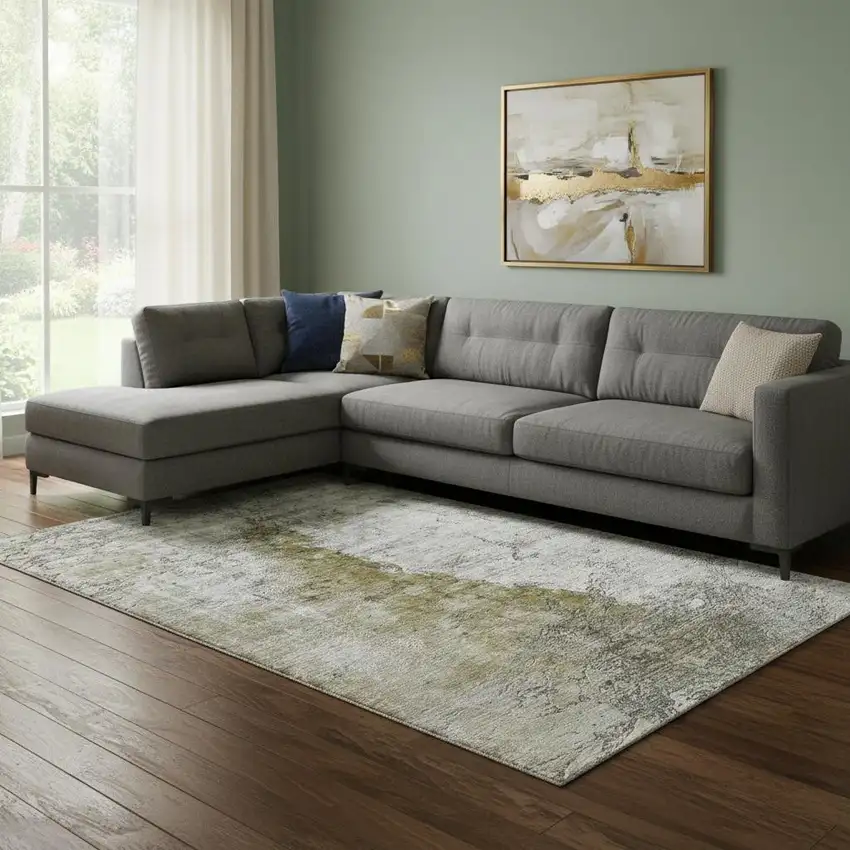 Brown Ivory And Gray Abstract Washable Area Rug With UV Protection Photo 1