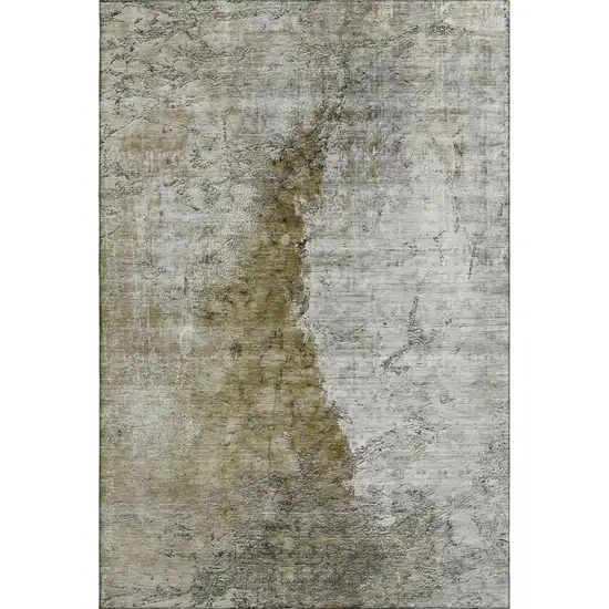 Brown Ivory And Gray Abstract Washable Area Rug With UV Protection Photo 1
