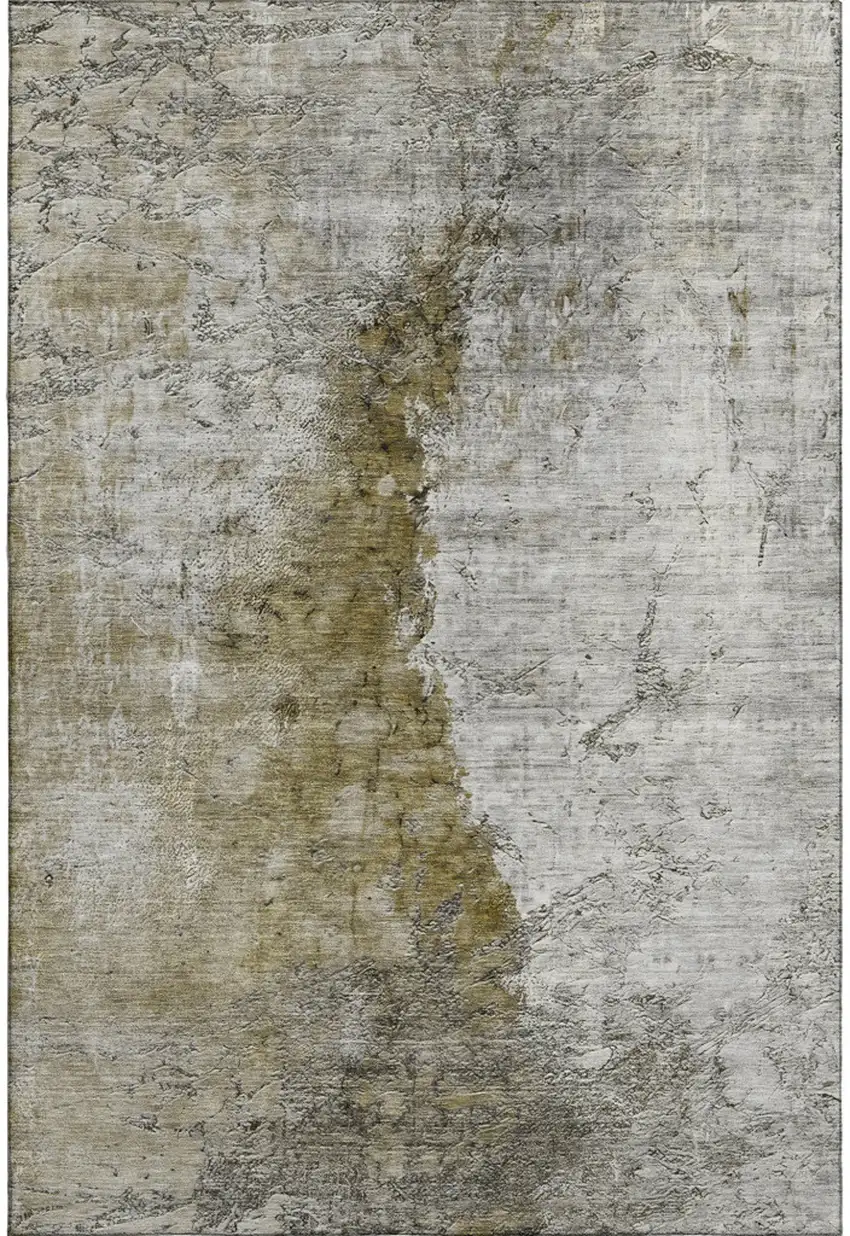 Brown Ivory And Gray Abstract Washable Area Rug With UV Protection Photo 1